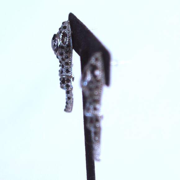 Articulated Tadpole Earrings Black Rhinestone Studded Marcasite - Picture 2 of 10